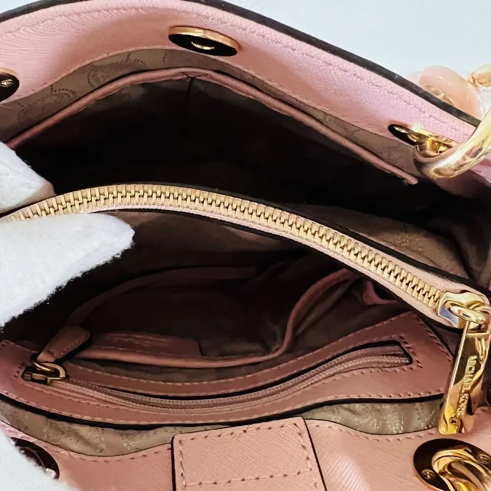 MICHAEL KORS Cynthia Pastel Pink Leather Small Satchel Crossbody Bag - Picture 11 of 12